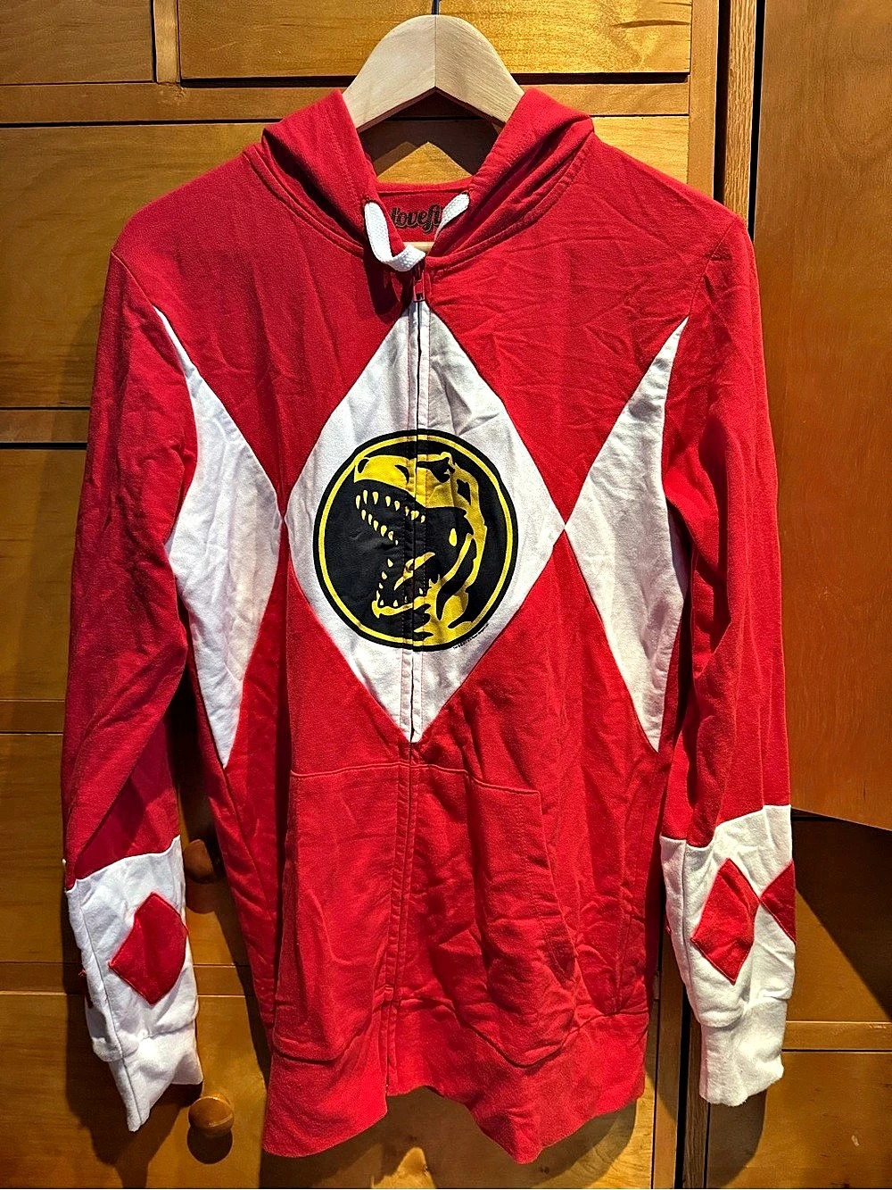 Mighty Morphin Power Rangers Red Ranger Costume Zip-Up Hoodie Red & White